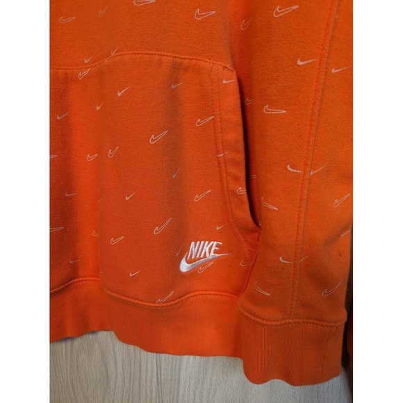 Nike Men Hoodie Large Orange Swoosh Graphic All Over Front Pocket Pullover READ - Picture 2 of 10